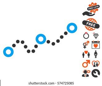 Dotted Chart icon with bonus marriage icon set. Vector illustration style is flat iconic symbols for web design, app user interfaces.