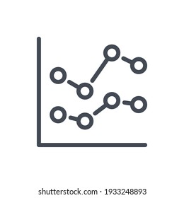 Dotted Chart Line Icon. Graph With Dots Vector Outline Sign.