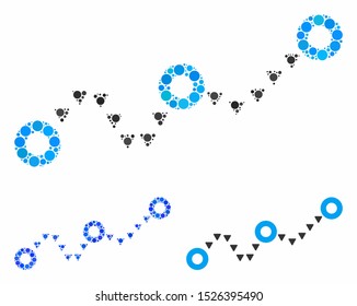 Dotted chart mosaic for dotted chart icon of spheric dots in various sizes and color tints. Vector round dots are grouped into blue mosaic. Dotted chart icon in usual and blue versions.