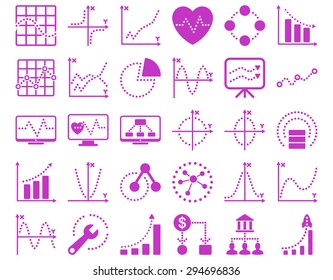 Dotted Charts Icons. These flat icons use violet color. Vector images are isolated on a white background. 