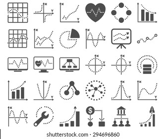 Dotted Charts Icons. These flat icons use gray color. Vector images are isolated on a white background. 