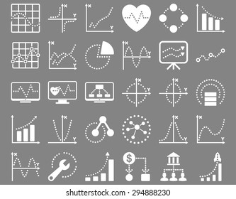 Dotted Charts Icons. These flat icons use white color. Vector images are isolated on a gray background. 