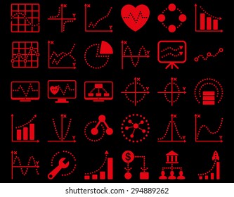 Dotted Charts Icons. These flat icons use red color. Vector images are isolated on a black background. 