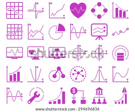 Dotted Charts Icons. These flat icons use violet color. Vector images are isolated on a white background. 