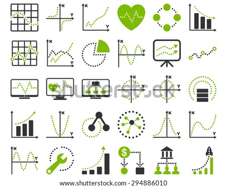 Dotted Charts Icons. These flat bicolor icons use eco green and gray colors. Vector images are isolated on a white background. 