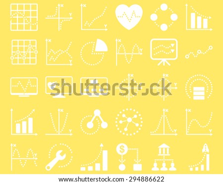 Dotted Charts Icons. These flat icons use white color. Vector images are isolated on a yellow background. 