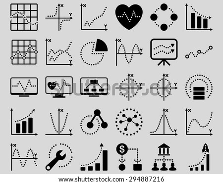 Dotted Charts Icons. These flat icons use black color. Vector images are isolated on a light gray background. 