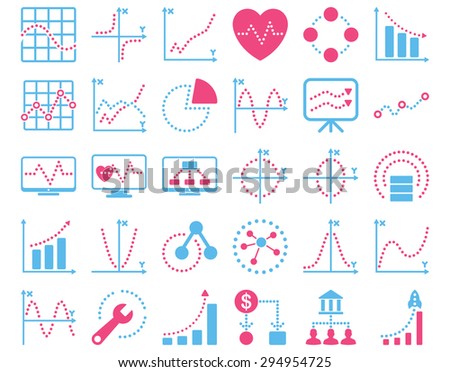 Dotted Charts Icons. These flat bicolor icons use pink and blue colors. Vector images are isolated on a white background. 