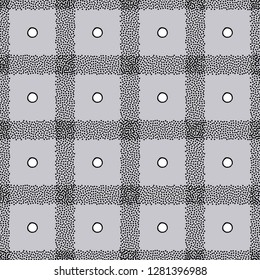 Dotted checkered background in modern style. Abstract stripes and polka dots vector seamless pattern. Tartan texture for surface design, textile, wrapping paper, wallpaper, fabric
