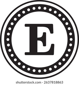 Dotted Circle Alphabet E monogram circle frame dotted outline initial alphabet letter round border elegant minimal