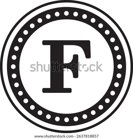 Dotted Circle Alphabet F monogram circle frame dotted outline initial alphabet letter round border elegant minimal