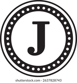 Dotted Circle Alphabet J monogram circle frame dotted outline initial alphabet letter round border elegant minimal