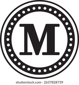 Dotted Circle Alphabet M monogram circle frame dotted outline initial alphabet letter round border elegant minimal