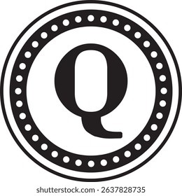Dotted Circle Alphabet Q monogram circle frame dotted outline initial alphabet letter round border elegant minimal
