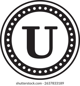 Dotted Circle Alphabet U monogram circle frame dotted outline initial alphabet letter round border elegant minimal