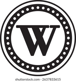 Dotted Circle Alphabet W monogram circle frame dotted outline initial alphabet letter round border elegant minimal