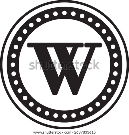 Dotted Circle Alphabet W monogram circle frame dotted outline initial alphabet letter round border elegant minimal
