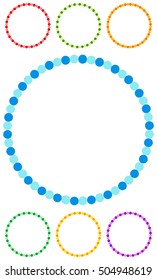 Dotted circle clip-art in seven colors. Dotted circle frames / borders