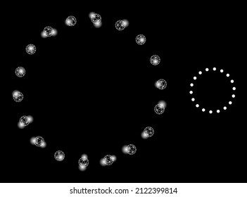 Icono de marco de círculo y modelo de marco de malla de la constelación de puntos con manchas luminosas.