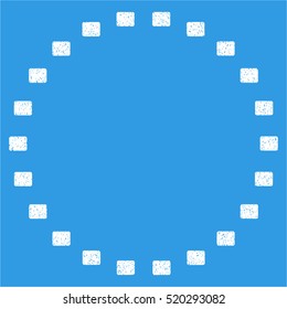 Dotted Circle grainy textured icon for overlay watermark stamps. Flat symbol with scratched texture. Dotted vector white ink rubber seal stamp with grunge design on a blue background.
