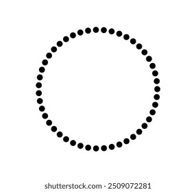 Dotted circle icon. Dotted round lines. Design ring frame. Geometric monochrome shape. Pattern circle. Vector illustration isolated on white background.