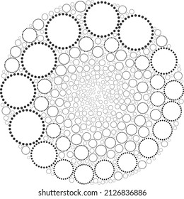 Dotted circle items are united into globe group. Dotted circle icon bubble mosaic. Abstraction spheric bubble collage is done from dotted circle items.