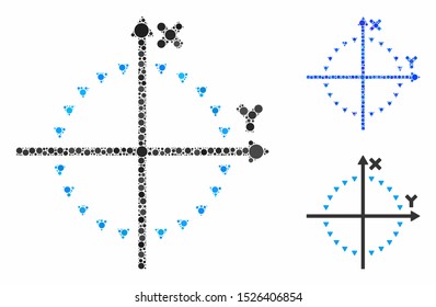 Dotted circle plot mosaic for dotted circle plot icon of circle elements in different sizes and color hues. Vector circle elements are composed into blue composition.
