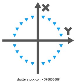 Dotted Circle Plot vector icon. Style is bicolor flat icon symbol, blue and gray colors, white background, triangle dots.