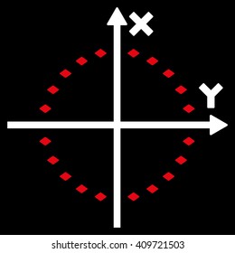 Dotted Circle Plot vector toolbar icon. Style is bicolor flat icon symbol, red and white colors, black background, rhombus dots.