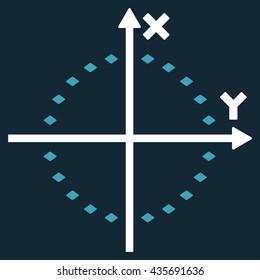 Dotted Circle Plot vector toolbar icon. Style is bicolor flat icon symbol, blue and white colors, dark blue background, rhombus dots.