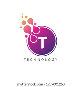 Dotted Circle Techno T Letter Logo