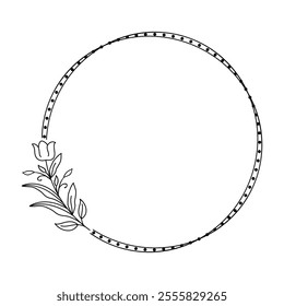 Dotted Circle with Tulip Accent, Modern Black and White Circular Wreath Family Name Sign