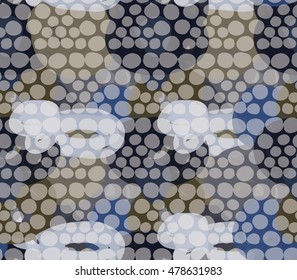 Dotted with circles transparent overlay.Hand drawn with ink and marker brush seamless background.