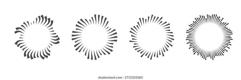 Dotted circular audio waves. Radial music spectrum and frequency frame for sound visualization, broadcast, beat symbols and digital audio graphics. Vector illustration
