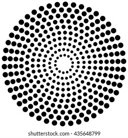 Dotted circular element. Mononochrome black and white illustration on white.