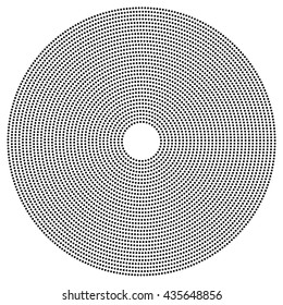 Dotted circular element. Mononochrome black and white illustration on white.