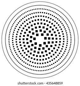Dotted circular element. Mononochrome black and white illustration on white.