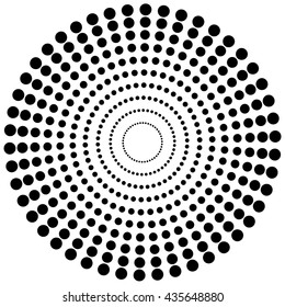 Dotted circular element. Mononochrome black and white illustration on white.