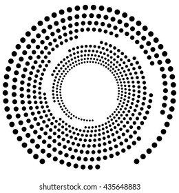 Dotted circular element. Mononochrome black and white illustration on white.