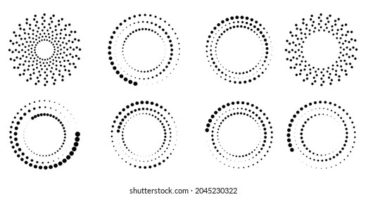 Dotted circular icon set. Abstract illustration. Hand drawn art. Geometric element. Vector illustration. Stock image.