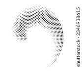 Dotted circular logo. Circular concentric dots isolated on the white background. Halftone fabric design.Halftone circle dots texture. Vector design element for various purposes.
