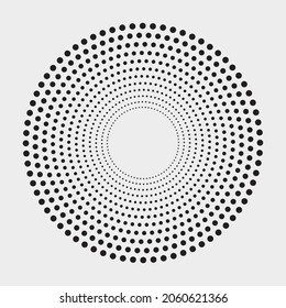 Dotted Circular Logo. Circular Concentric Dots Isolated On The White Background. Halftone Fabric Design. Halftone Circle Dots Texture. Vector Design Element.