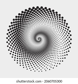 Dotted circular logo. Circular concentric dots isolated on the white background. Halftone fabric, pattern, texture design. Halftone circle dots texture. Vector design element for various purposes.