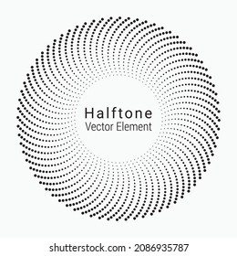 Dotted circular logo. Circular concentric dots isolated on the white background. Halftone fabric design. Halftone circle dots texture. Vector design element for various purposes.
