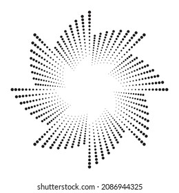 Logo circular punteado. puntos concéntricos circulares aislados en el fondo blanco. Diseño de tela de semitono. La textura de los puntos del círculo semitónico. Elemento de diseño de vectores para diversos fines.