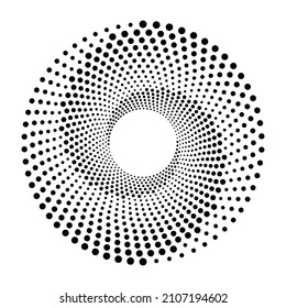 Logo circular punteado. puntos concéntricos circulares aislados en el fondo blanco. Diseño de tejido de semitono.El círculo de semitono marca la textura. Elemento de diseño de vectores para diversos fines.