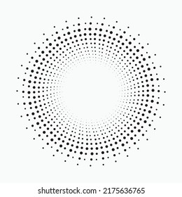 Dotted circular logo. Circular concentric dots isolated on the white background. Halftone fabric design. Halftone circle dots texture. Vector design element.