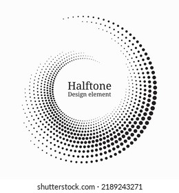 Dotted circular logo. Circular concentric dots isolated on the white background. Halftone fabric design. Halftone circle dots texture. Vector design element.