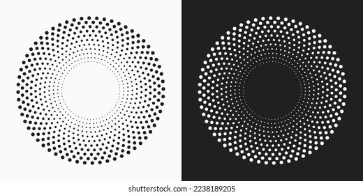 Dotted circular logo. circular concentric dots isolated on the white background. Halftone fabric design.Halftone circle dots texture. Vector design element for various purposes.