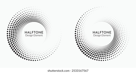 Dotted circular logo. Circular concentric dots isolated on the white background. Halftone fabric design.Halftone circle dots texture. Vector design element for various purposes.	